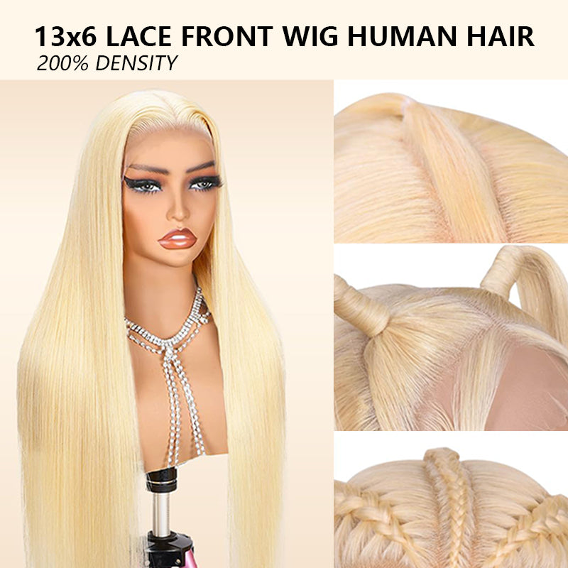 🌟QIAWI 613 Blonde 13x6 Lace Front Wig – 200% Density , Pre-Plucked , Bleached Knots , Silky Straight