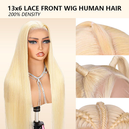 🌟QIAWI 613 Blonde 13x6 Lace Front Wig – 200% Density , Pre-Plucked , Bleached Knots , Silky Straight