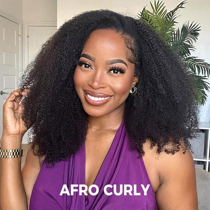 Sale Happening Now:72%OFF Afro Curly Wear  Half Wig 180% 250% Density Upgrade With Drawstring Cap Invisible Hairline Human Hair Wigs Beginner Friendly