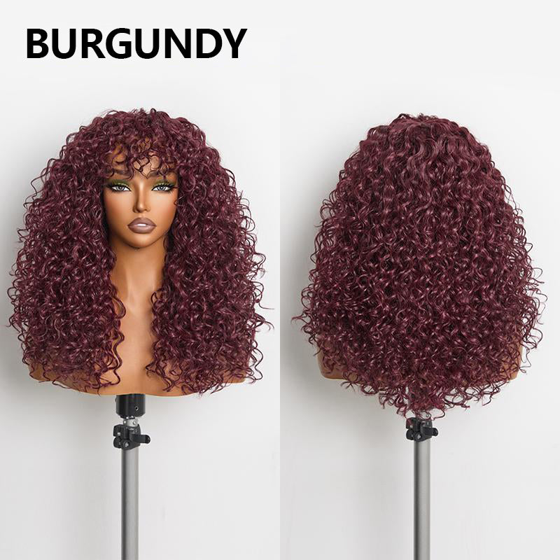 QIAWI™ Blended Human Hair Curly Wig with Bangs - Easily create voluminous, wavy curls; ready to use immediately