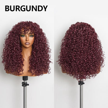 QIAWI™ Blended Human Hair Curly Wig with Bangs - Easily create voluminous, wavy curls; ready to use immediately