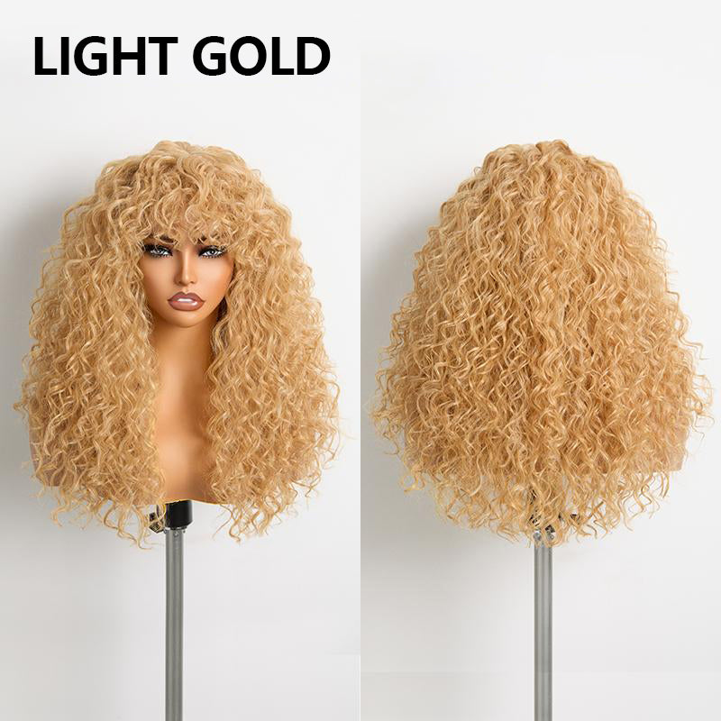 QIAWI™ Blended Human Hair Curly Wig with Bangs - Easily create voluminous, wavy curls; ready to use immediately