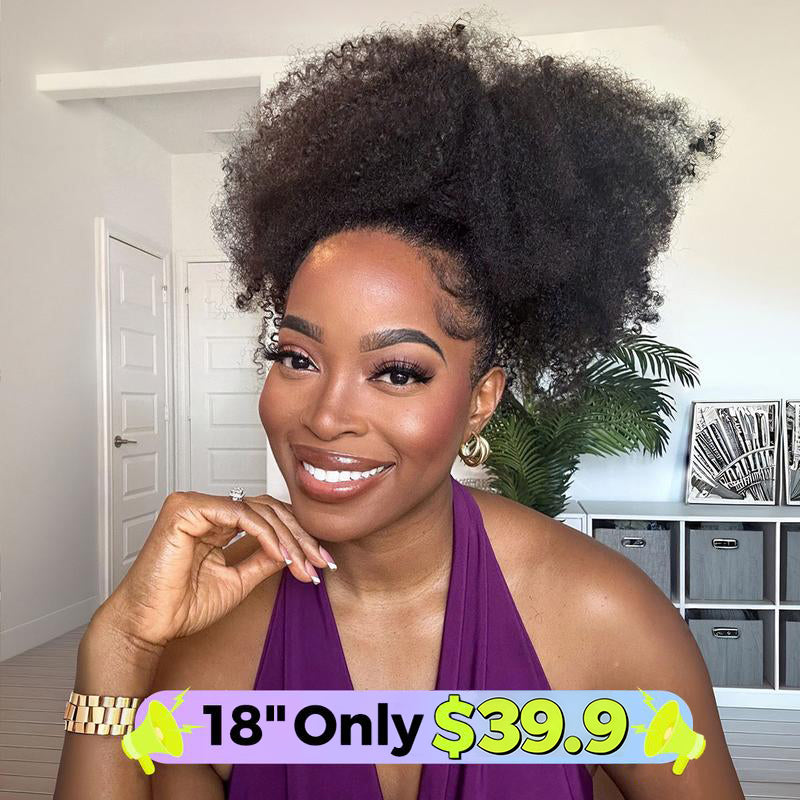 Sale Happening Now:72%OFF Afro Curly Wear  Half Wig 180% 250% Density Upgrade With Drawstring Cap Invisible Hairline Human Hair Wigs Beginner Friendly