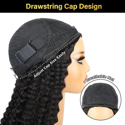 Sale Happening Now:72%OFF Afro Curly Wear  Half Wig 180% 250% Density Upgrade With Drawstring Cap Invisible Hairline Human Hair Wigs Beginner Friendly