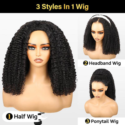 Sale Happening Now:72%OFF Afro Curly Wear  Half Wig 180% 250% Density Upgrade With Drawstring Cap Invisible Hairline Human Hair Wigs Beginner Friendly